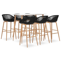 Ensemble Table mange debout Scandinave avec 6 tabourets - Blanc et noir - Bois et métal