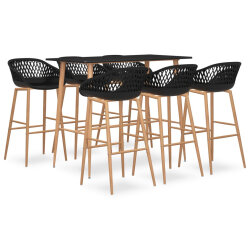 Ensemble Table mange debout Scandinave avec 6 tabourets - Noir - Bois et métal