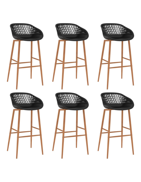 Ensemble Table mange debout Scandinave avec 6 tabourets - Noir - Bois et métal 
