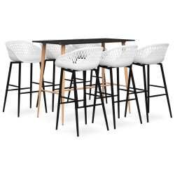 Ensemble Table mange debout Scandinave avec 6 tabourets - Noir et blanc- Bois et métal