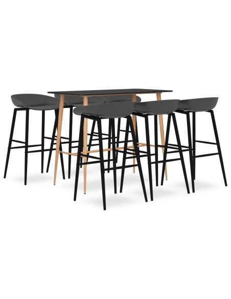 Ensemble Table mange debout Scandinave avec 6 tabourets - Noir et gris - Bois et métal 