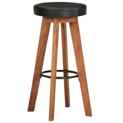 Tabourets de bar Industriel / Rétro - Vintage 2 pièces en cuir véritable et bois d'acacia Noir  {attributes} 2