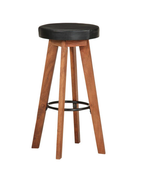 Tabourets de bar Industriel / Rétro - Vintage 2 pièces en cuir véritable et bois d'acacia Noir  {attributes}