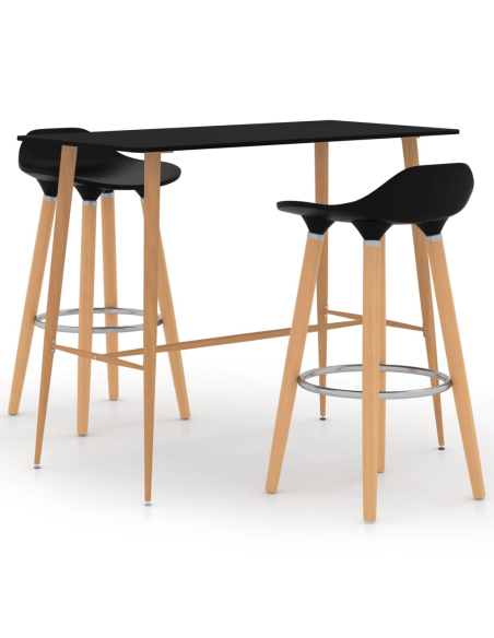 Ensemble Table mange debout Scandinave avec 2 tabourets - Noir - Métal et Bois 