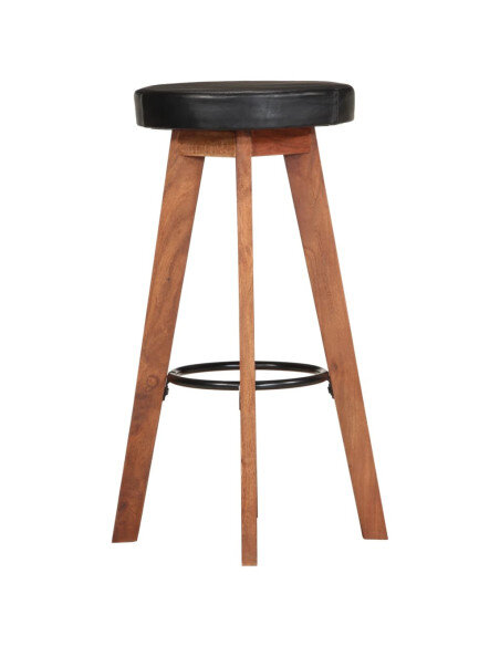 Tabourets de bar Industriel / Rétro - Vintage 2 pièces en cuir véritable et bois d'acacia Noir  {attributes}