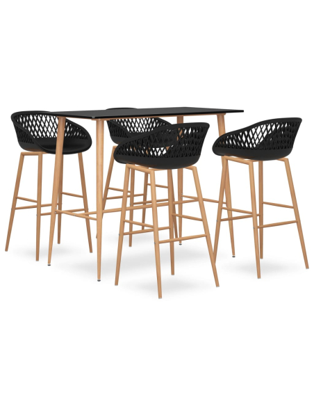 Ensemble Table mange debout Scandinave avec 4 tabourets - Noir - Bois et métal 