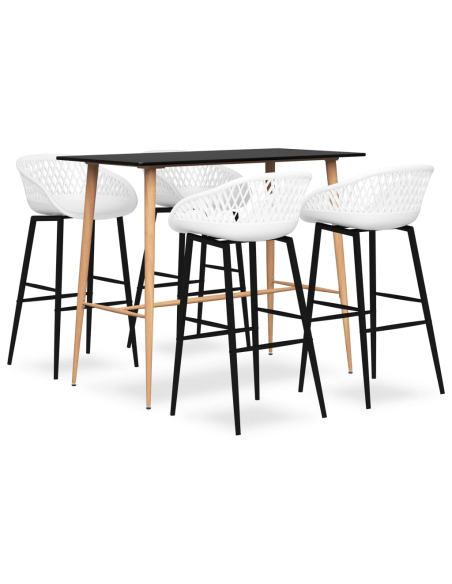 Ensemble Table mange debout Scandinave avec 4 tabourets - Noir et blanc - Bois et métal 
