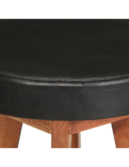 Tabourets de bar Industriel / Rétro - Vintage 2 pièces en cuir véritable et bois d'acacia Noir  {attributes}
