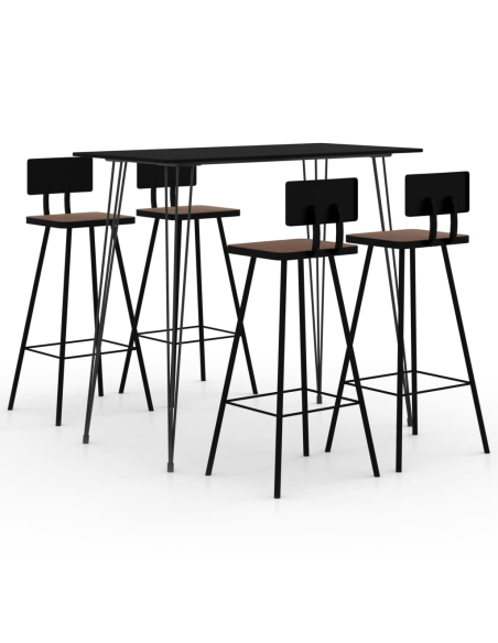 Ensemble Table mange debout Scandinave avec 4 tabourets - Noir - Métal et Bois 