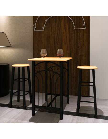 Ensemble Table mange debout Industriel avec 2 tabourets - Noir / brun roux - Bois et acier 