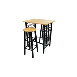 Ensemble Table mange debout Industriel avec 2 tabourets - Noir / brun roux - Bois et acier