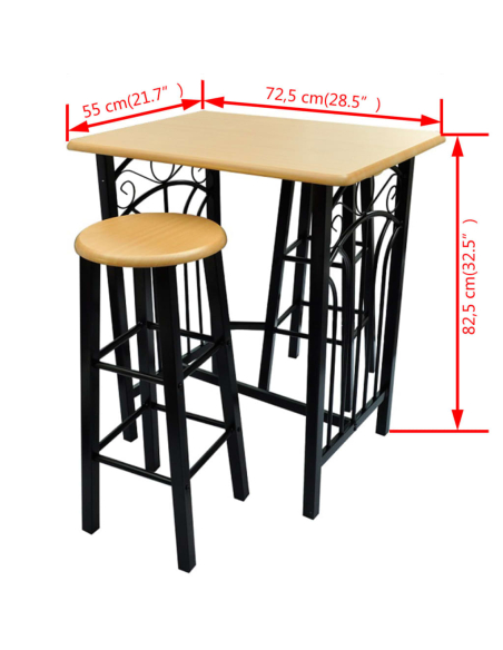 Ensemble Table mange debout Industriel avec 2 tabourets - Noir / brun roux - Bois et acier 
