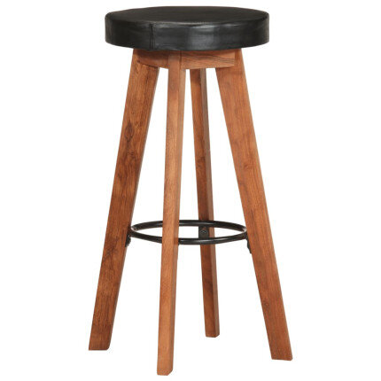 Tabourets de bar Industriel / Rétro - Vintage 2 pièces en cuir véritable et bois d'acacia Noir  {attributes}