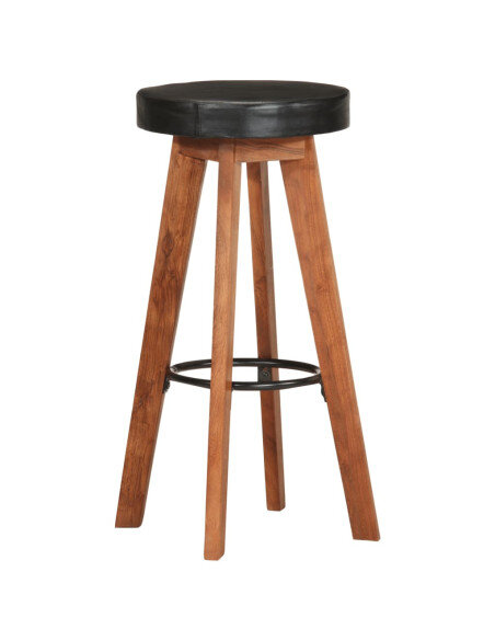 Tabourets de bar Industriel / Rétro - Vintage 2 pièces en cuir véritable et bois d'acacia Noir  {attributes}