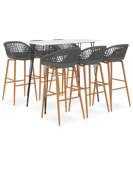 Ensemble Table mange debout Scandinave avec 6 tabourets - Blanc et gris - Bois et métal 