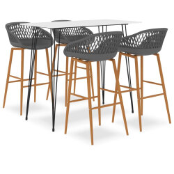 Ensemble Table mange debout Scandinave avec 4 tabourets - Blanc et gris - Bois et métal