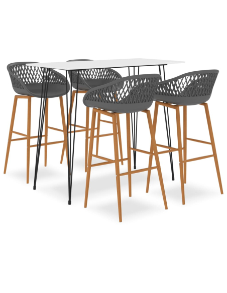Ensemble Table mange debout Scandinave avec 4 tabourets - Blanc et gris - Bois et métal 