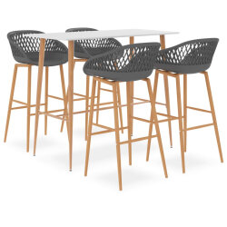 Ensemble Table mange debout Scandinave avec 4 tabourets - Blanc et gris  - Bois et métal