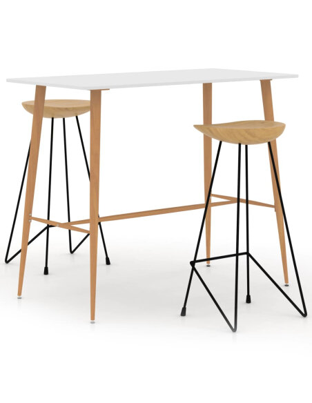 Ensemble Table mange debout Scandinave avec 2 tabourets - Blanc - Métal et Bois 