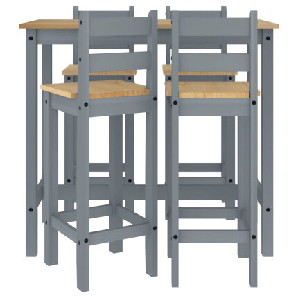 Ensemble Table mange debout Campagne avec 4 tabourets - Gris - Bois massif de pin 