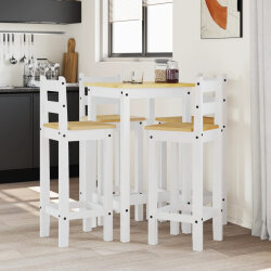 Ensemble Table mange debout Campagne avec 4 tabourets - Blanc - Bois massif de pin  2