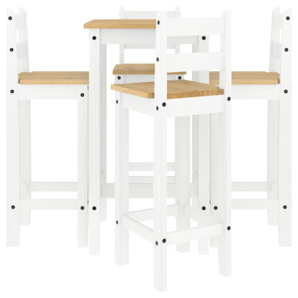 Ensemble Table mange debout Campagne avec 4 tabourets - Blanc - Bois massif de pin 