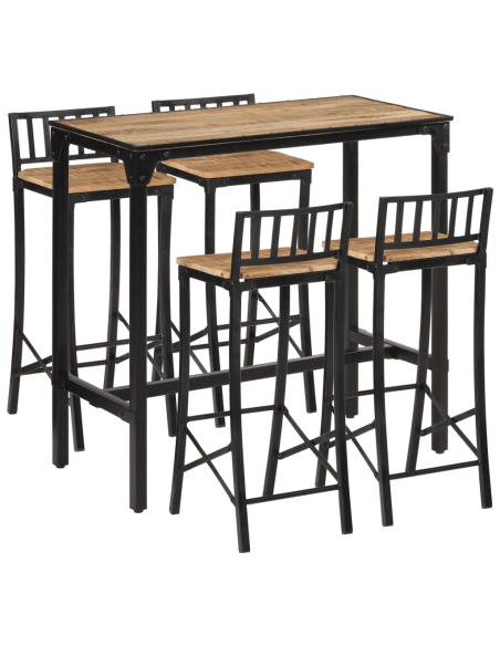 Ensemble Table mange debout Industriel avec 4 tabourets Bois massif de manguier et fer 