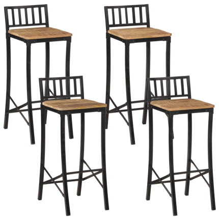 Ensemble Table mange debout Industriel avec 4 tabourets Bois massif de manguier et fer 