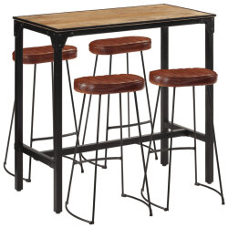 Ensemble Table mange debout Industriel avec 4 tabourets - Marron foncé - Bois massif de manguier et fer