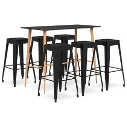 Ensemble Table mange debout Scandinave avec 6 tabourets - Noir - Bois et métal