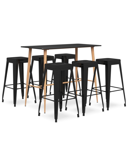 Ensemble Table mange debout Scandinave avec 6 tabourets - Noir - Bois et métal 