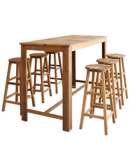Ensemble Table mange debout Bohème avec 6 tabourets Bois massif d'acacia 