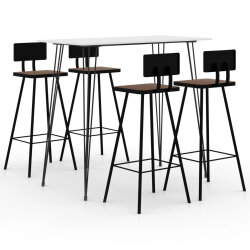 Ensemble Table mange debout Scandinave avec 4 tabourets - Blanc - Métal et Bois