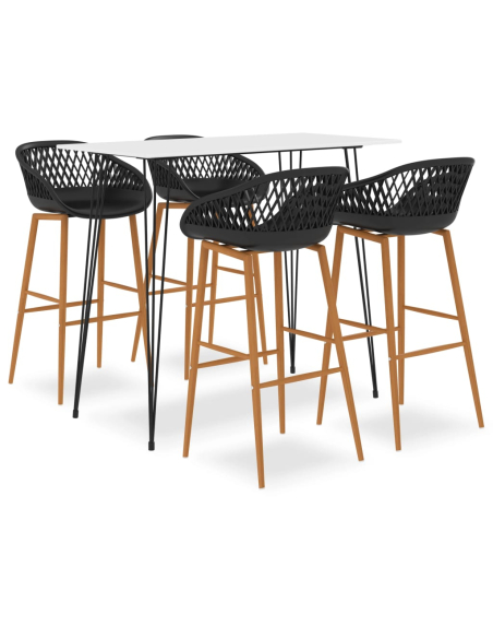 Ensemble Table mange debout Scandinave avec 4 tabourets - Blanc et noir - Bois et métal 