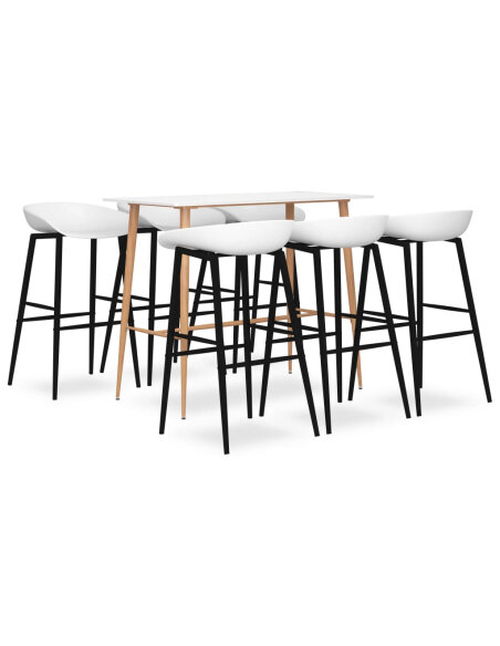 Ensemble Table mange debout Scandinave avec 6 tabourets - Blanc - Bois et métal 