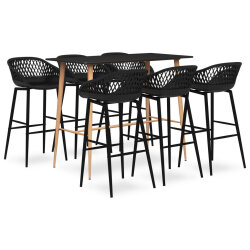 Ensemble Table mange debout Scandinave avec 6 tabourets - Noir - Bois et métal