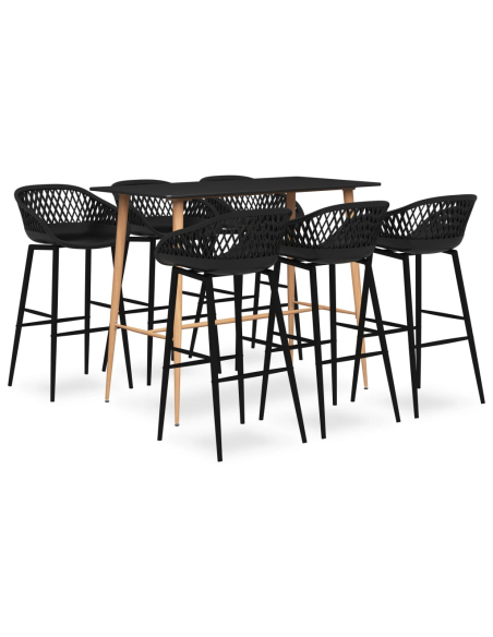 Ensemble Table mange debout Scandinave avec 6 tabourets - Noir - Bois et métal 
