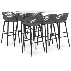 Ensemble Table mange debout Scandinave avec 6 tabourets - Blanc et gris - Bois et métal