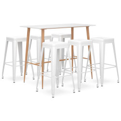 Ensemble Table mange debout Scandinave avec 6 tabourets - Blanc - Bois et métal