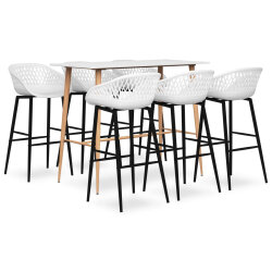 Ensemble Table mange debout Scandinave avec 6 tabourets - Blanc - Bois et métal