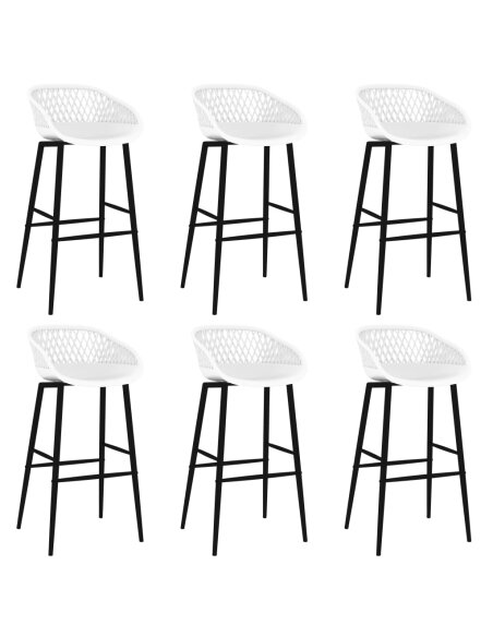 Ensemble Table mange debout Scandinave avec 6 tabourets - Blanc - Bois et métal 