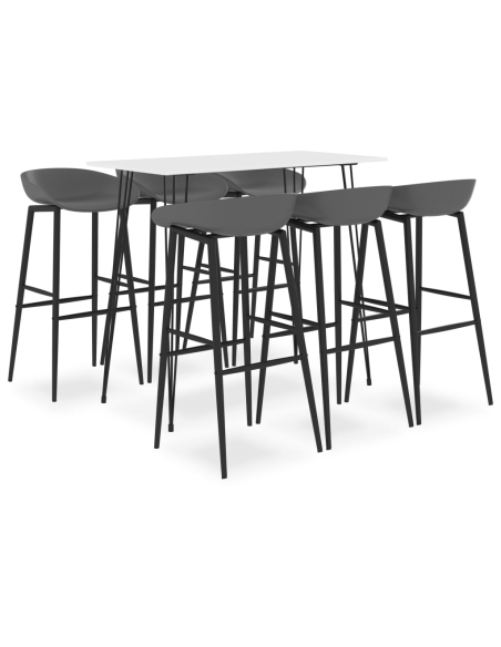 Ensemble Table mange debout Scandinave avec 6 tabourets - Blanc et gris - Bois et métal 