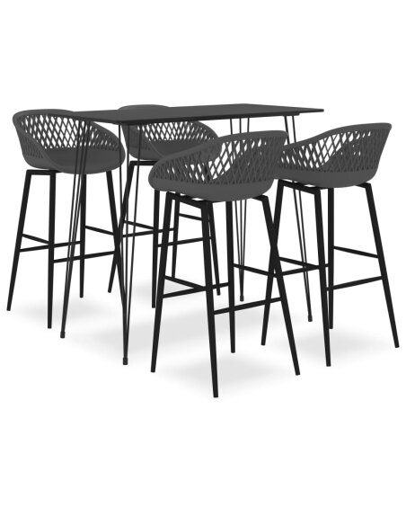 Ensemble Table mange debout Industriel avec 4 tabourets - Noir et gris - Bois et métal 