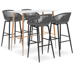 Ensemble Table mange debout Scandinave avec 4 tabourets - Blanc et gris - Bois et métal