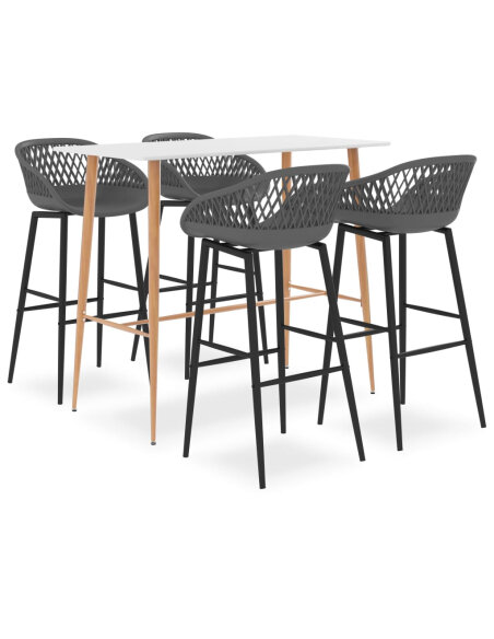 Ensemble Table mange debout Scandinave avec 4 tabourets - Blanc et gris - Bois et métal  Ensemble Table mange debout Scandinave avec 4 tabourets - Blanc et gris - Bois et métal