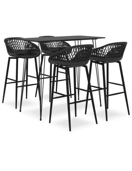 Ensemble Table mange debout Industriel avec 4 tabourets - Noir - Bois et métal 