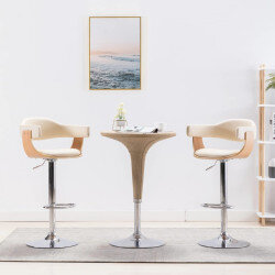 Tabourets de bar Rétro / Vintage en lot de 2 en bois courbé et similicuir Crème  {attributes} 2