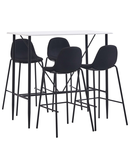 Ensemble Table mange debout Industriel avec 4 tabourets - Tissu Noir - Bois et pied en métal 