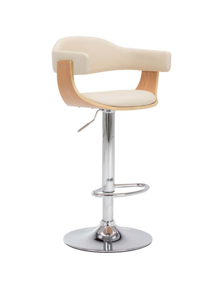 Tabourets de bar Rétro / Vintage en lot de 2 en bois courbé et similicuir Crème  {attributes}