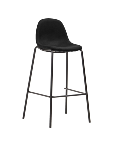 Ensemble Table mange debout Industriel avec 4 tabourets - Tissu Noir - Bois et pied en métal 